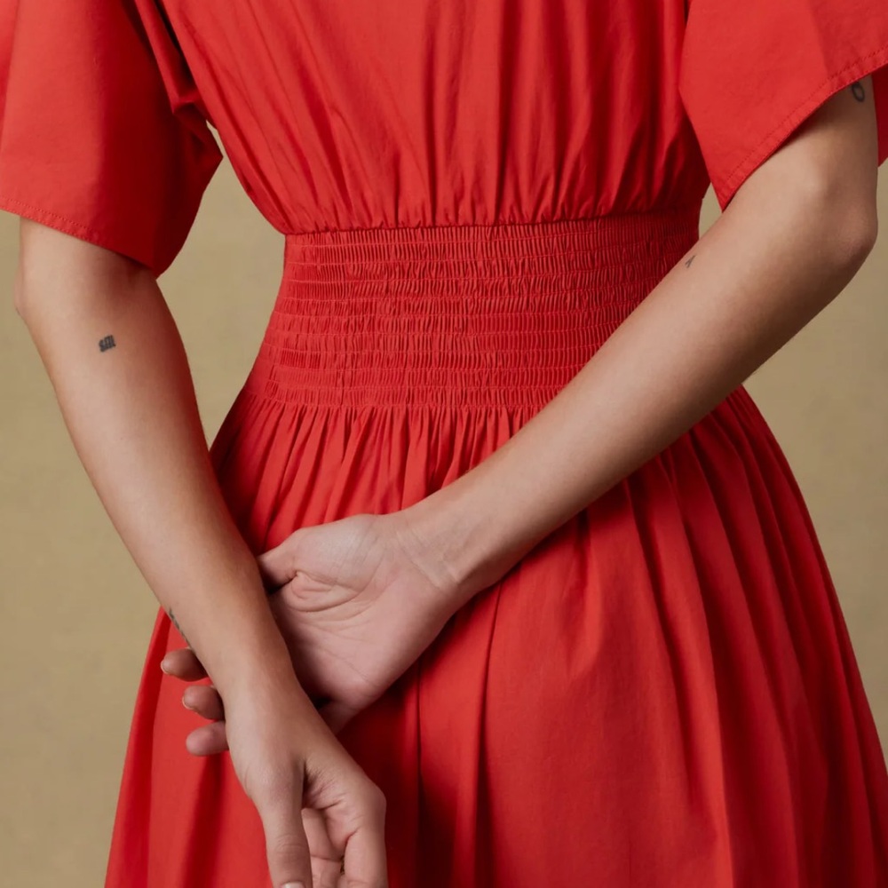 Faherty Womens Coastal Poplin Elia Smocked Dress Poppy Red XS NWT - Picture 5 of 7
